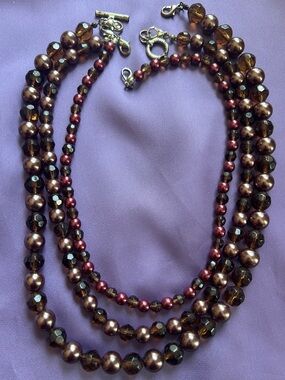 Premier Designs Brown and Burgundy Multi-Strand Beaded Necklace